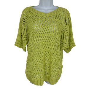 Chicos Lime Green Open Knit Sweater Top Elbow Sleeve Lightweight Size 2 US L
